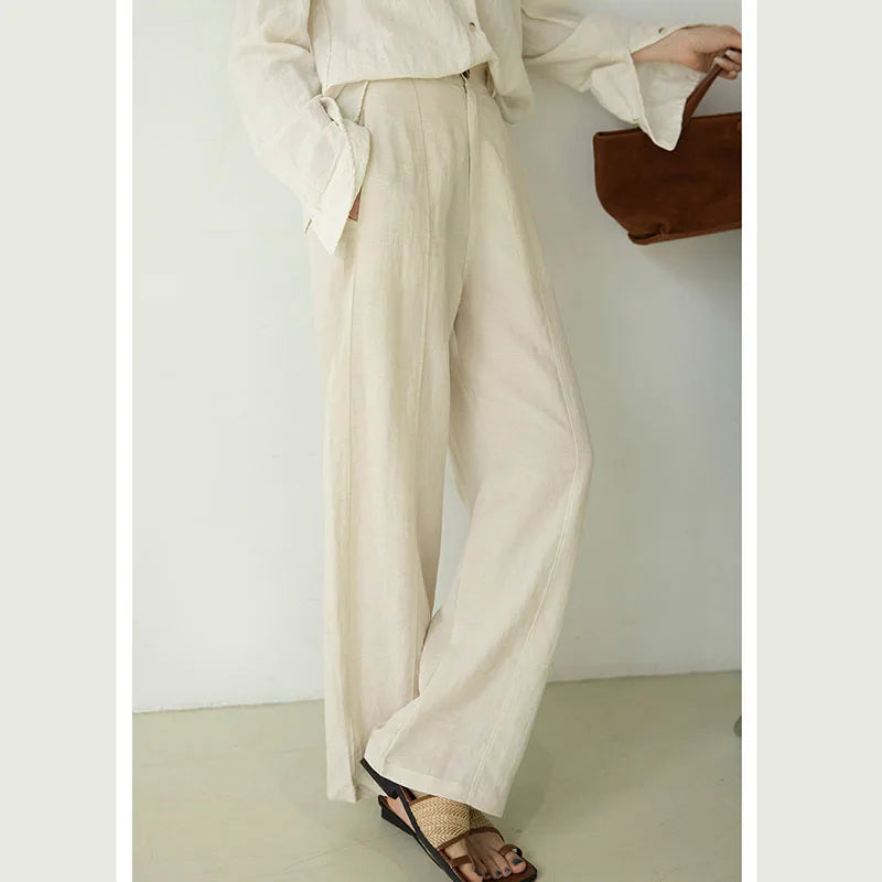 Women's Linen Lyocell Blend Wide Leg Pants Solid Color Versatile Casual Loose Straight Pants Spring Summer High Waist Trousers