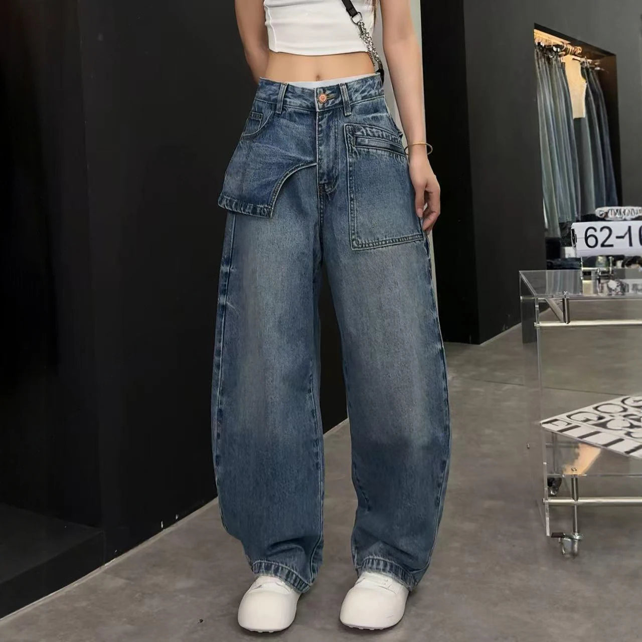 Women Jeans Autumn 2026 New Fashion jeans Pocket patchwork asymmetry Design Long Trousers Women's Clothing Cotton thin pants