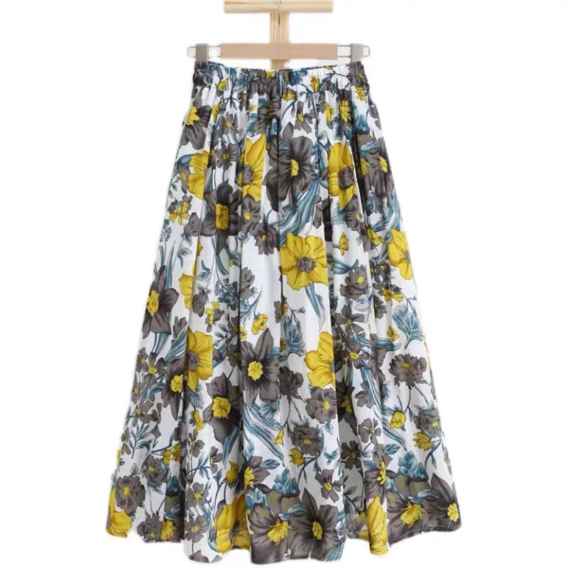 New Spring and Summer Fashion Elegant Versatile Fresh Country Style Colorful Floral Print Women's A-line Skirt